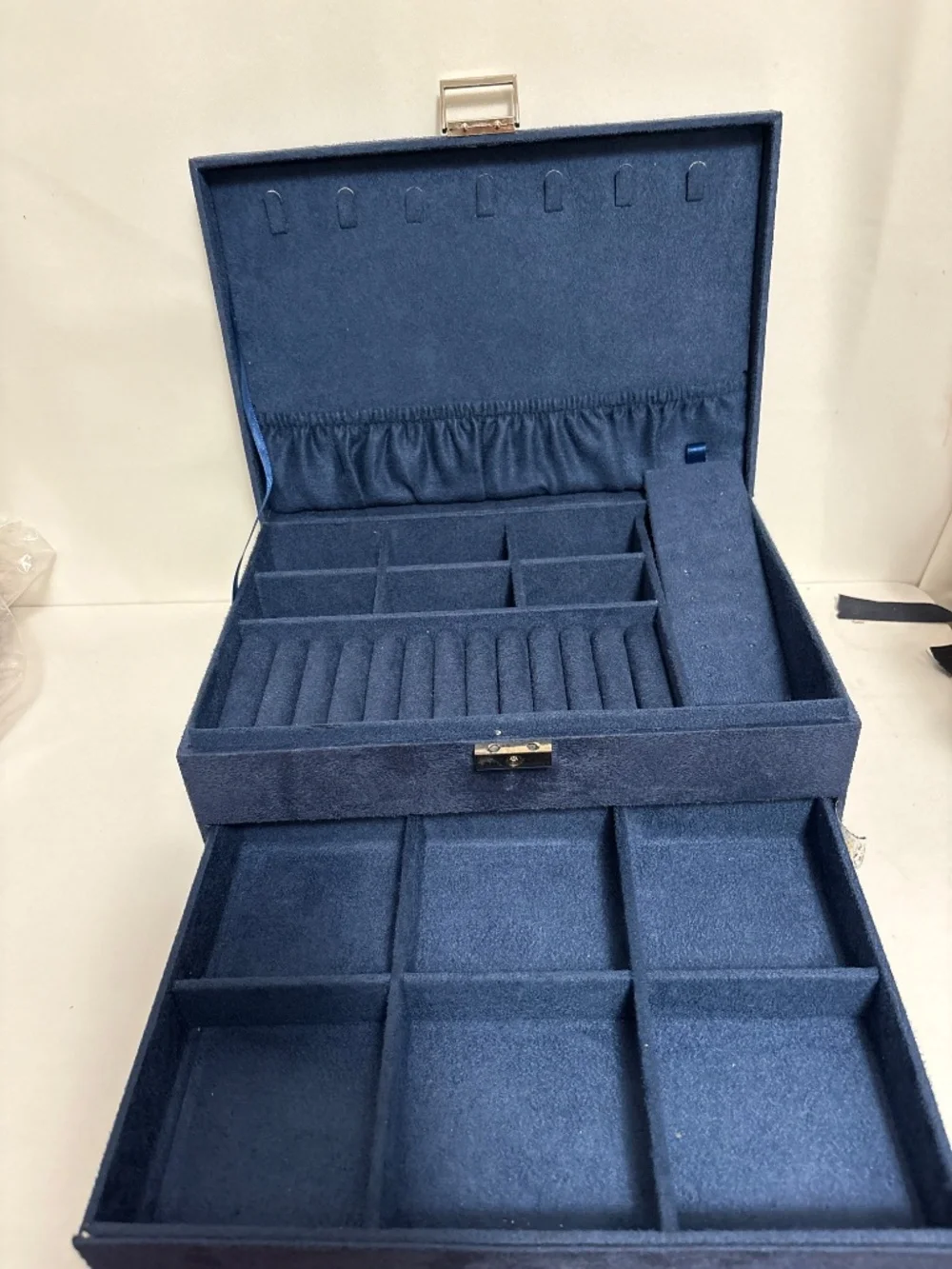 Blue Velvet Large Jewelry Box with Upcycled YSL logo